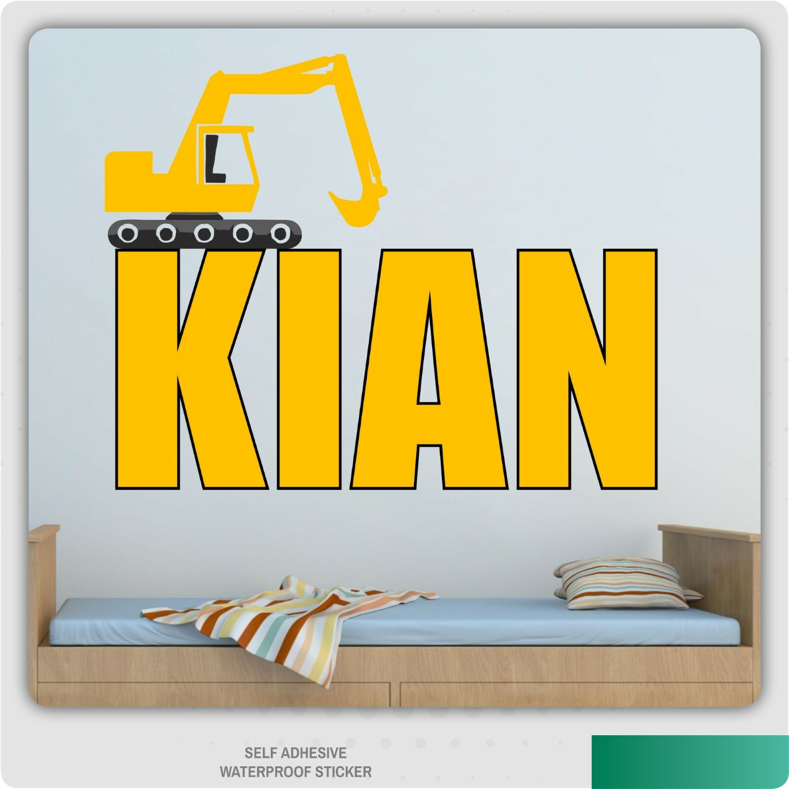 Personalised Name Digger Wall Art Sticker Decal Children's Bedroom Boy Builder