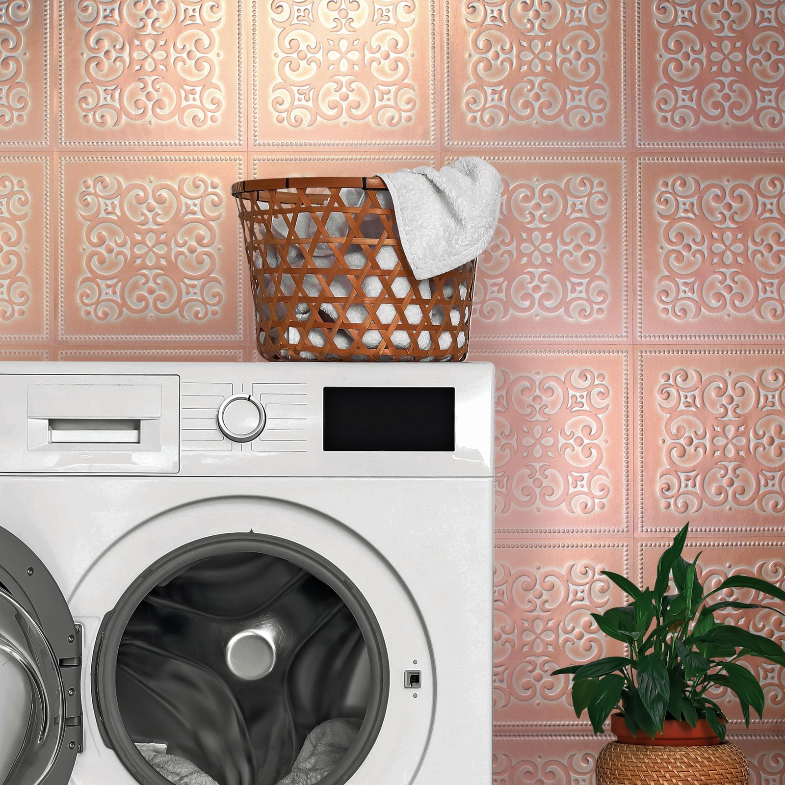 Main Street 24-Pack of 8 x 8" Wallpaper Tiles Peel and Stick in Metalic Patin…