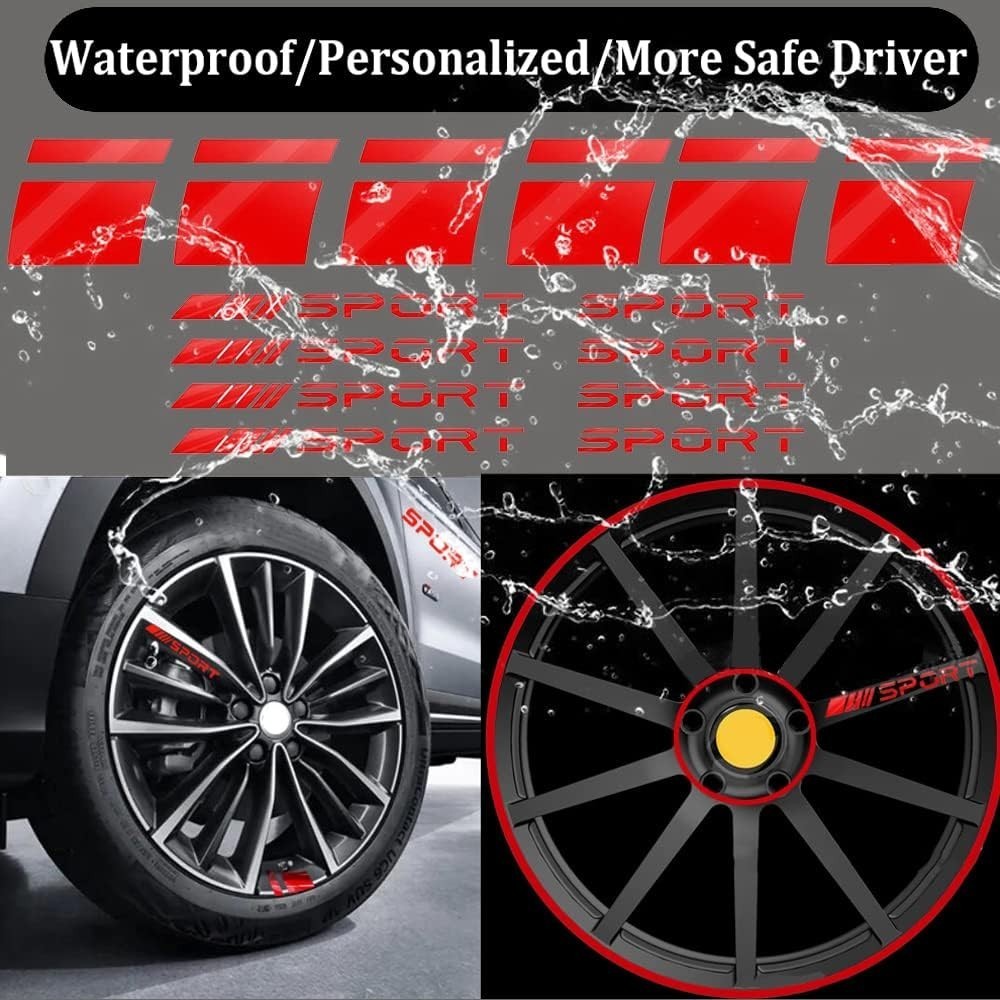 Pincuttee 14pcs Car Decal Stickers,Wheel Rim Decal Sticker,Sport Logo Reflective
