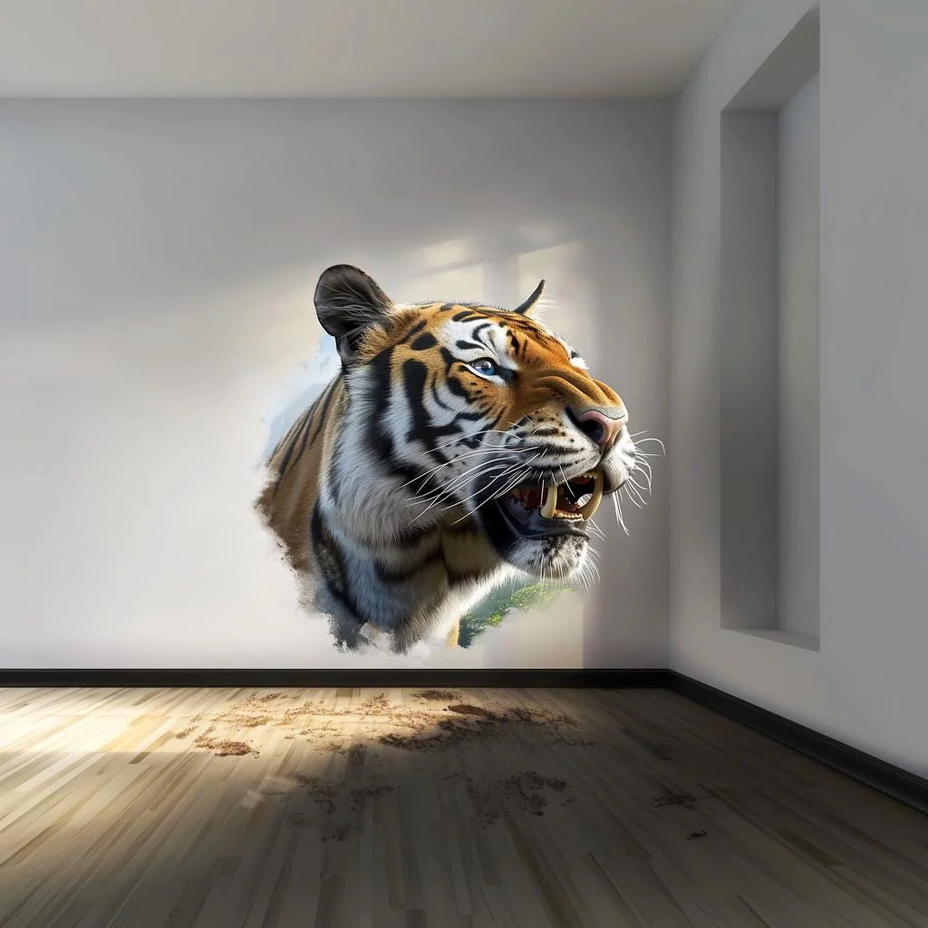 Photorealistic Tiger Wall Decal Sticker | Fierce Jungle Cat Art