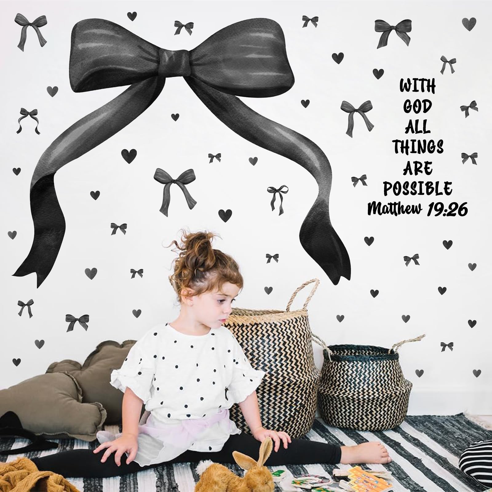 Large Black Bow Wall Stickers Watercolor Bowtie Wall Art Decor for Teen Girls…