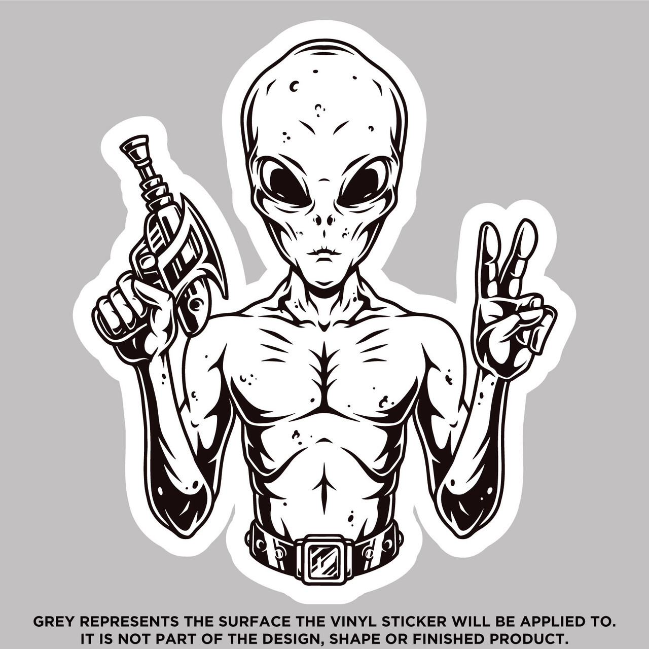 Alien With Gun and Peace Sign, High Quality Vinyl Stickers