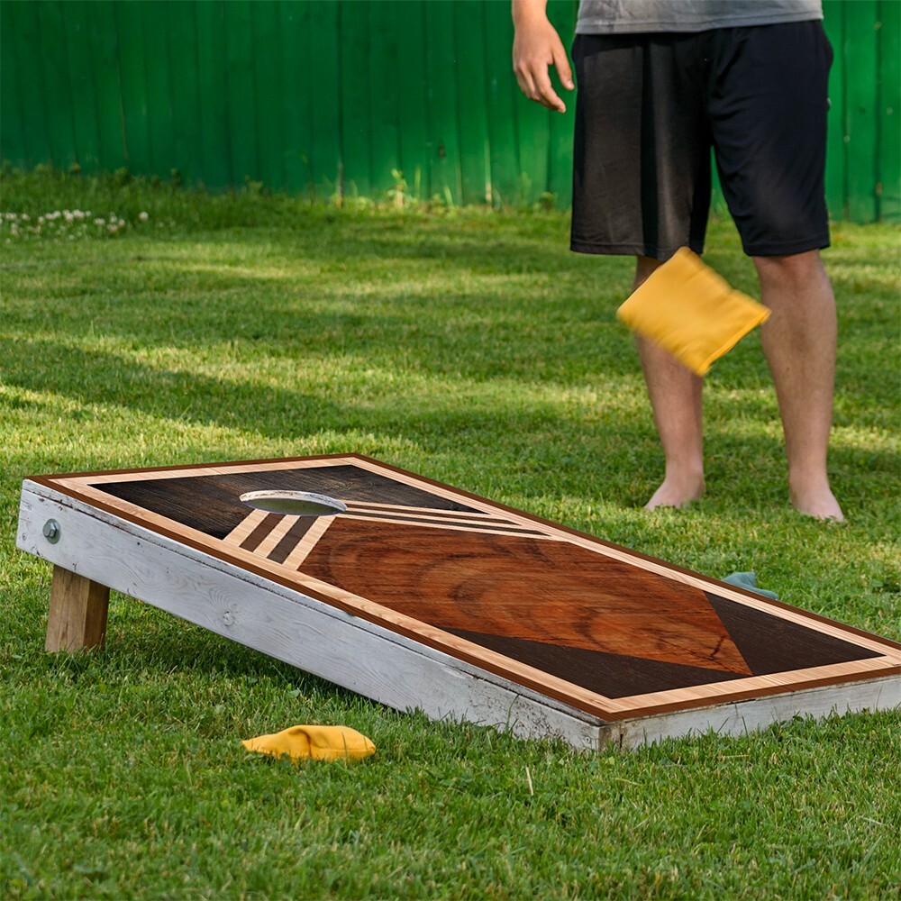 Geometric Wooden Plank Cornhole Skins Wraps for Boards Vinyl Cover Decals