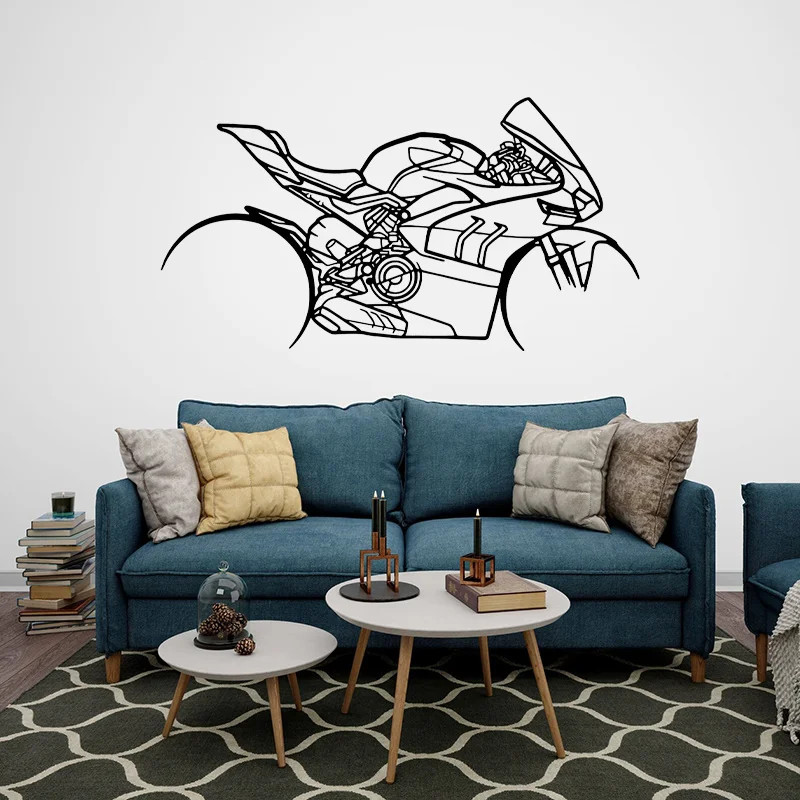 Motorcycle Silhouette Wall Art Decals Vinyl Home Decal Room Garage Motorbike