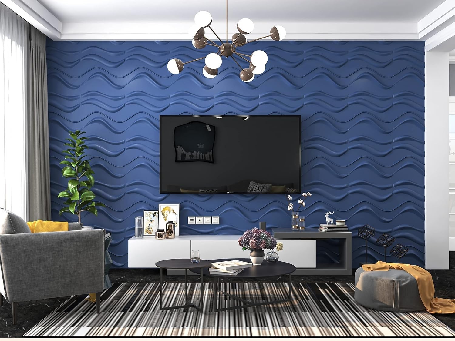 Navy Blue PVC Wall Panel 19.7×19.7in 12 Pack Easy DIY Waterproof Interior Decor