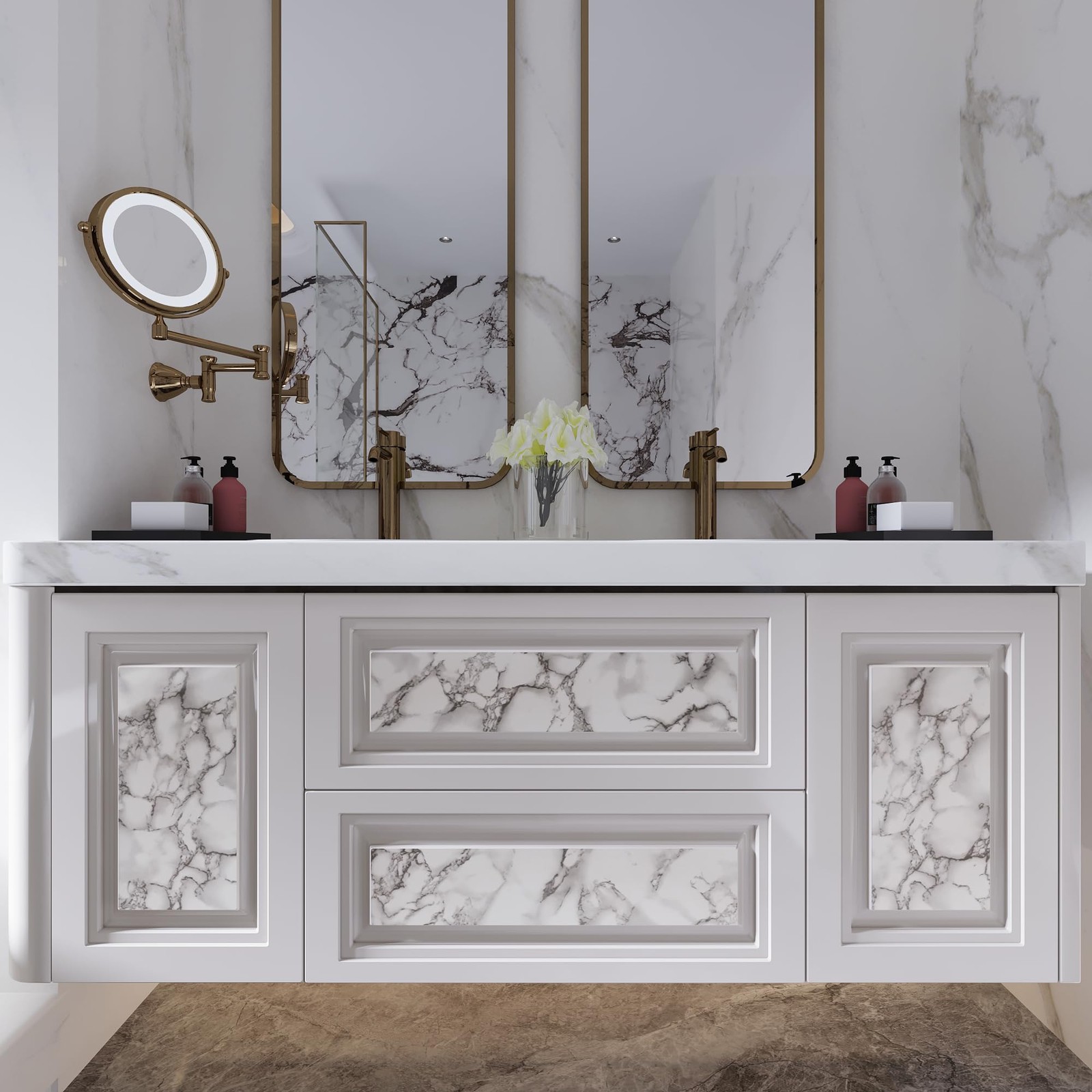 16"×118" Grey White Marble Wallpaper Peel and Stick Waterproof Gray Marble Vi…