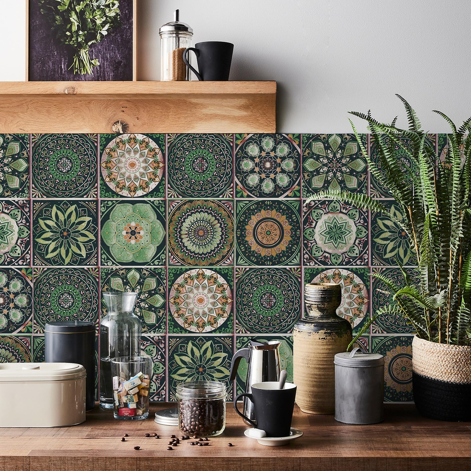 24Pcs Tile Stickers 5.9×5.9 Inch Mandala Style Tile Stickers, Peel and StickT…