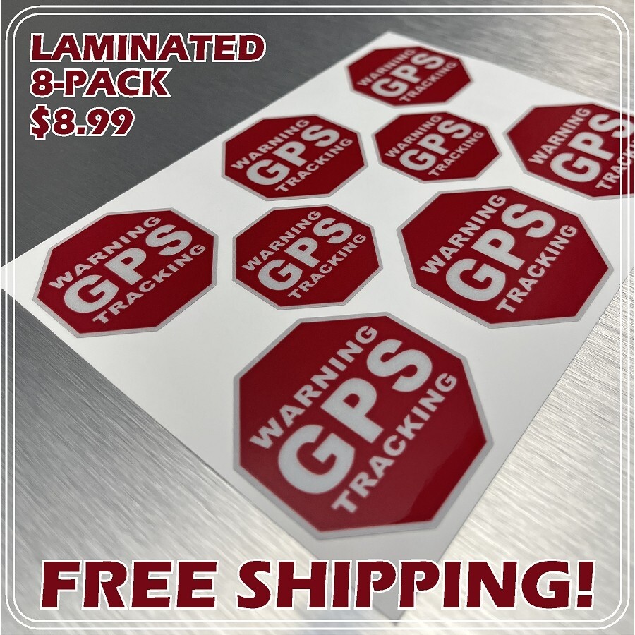 8 PACK REFLECTIVE GPS Tracking Laminated Stickers Theft Deterrent FREE SHIPPING