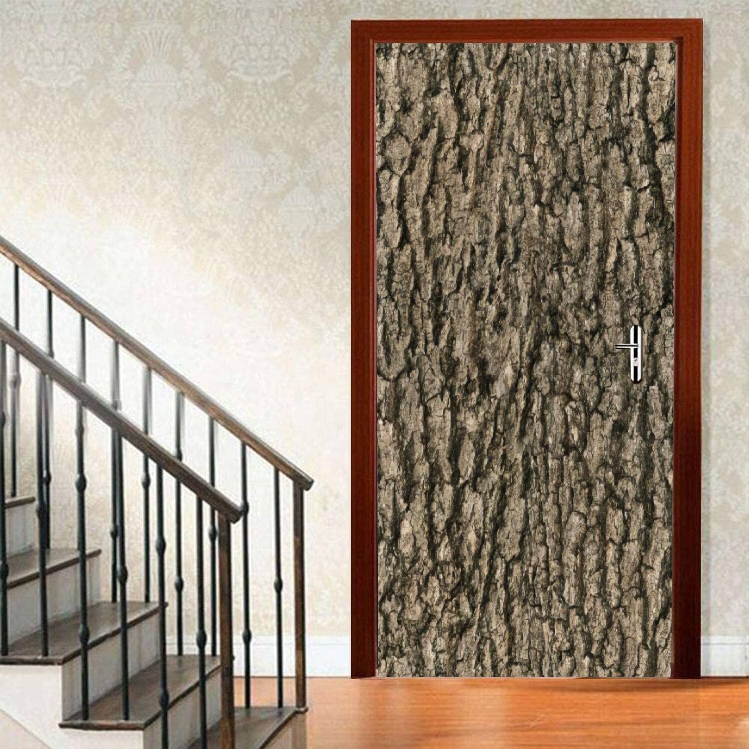 3D Door Decal Seamless bark Tree Texture Door Sticker Poster Self-Adhesive Re…