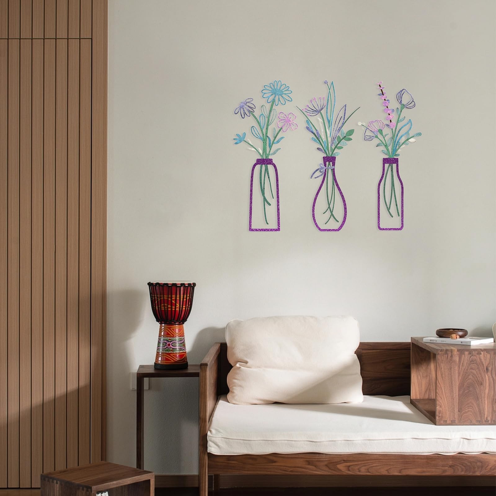 3 PCS Metal Flower Wall Art, 5.1 X 2.1 Inch Iron Vase Wall Decor, Wall Decals…