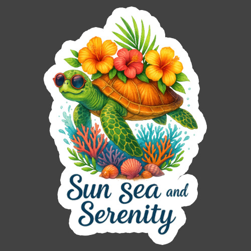 Sea Turtle Sticker Vinyl Decal Sun Sea Serenity Ocean Tropical Floral