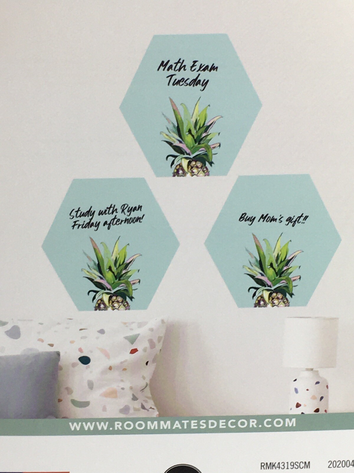 RoomMates Wall Decals Pineapple Crown 3-Pk Dry Erase Hexagon Peel And Stick