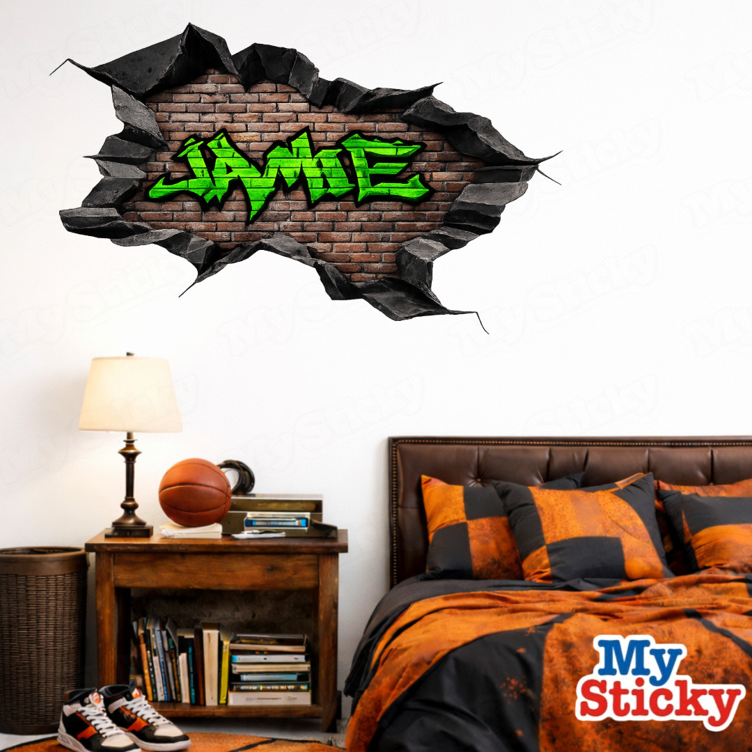 Custom Name Graffiti Brick Vinyl Wall Decal 3D Mandala Brick Scene Wall Sticker