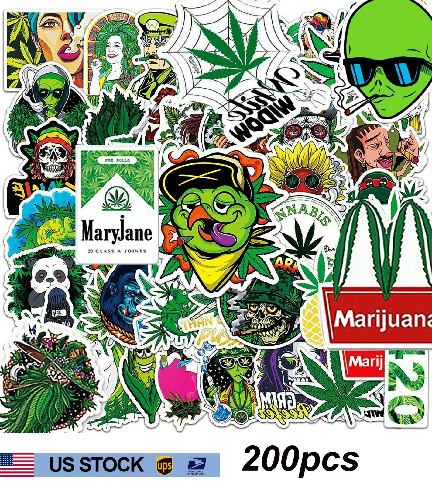 200pcs Weed Stickers 420 Funny cannabis Character Smoking Marijuana Hippie Decal