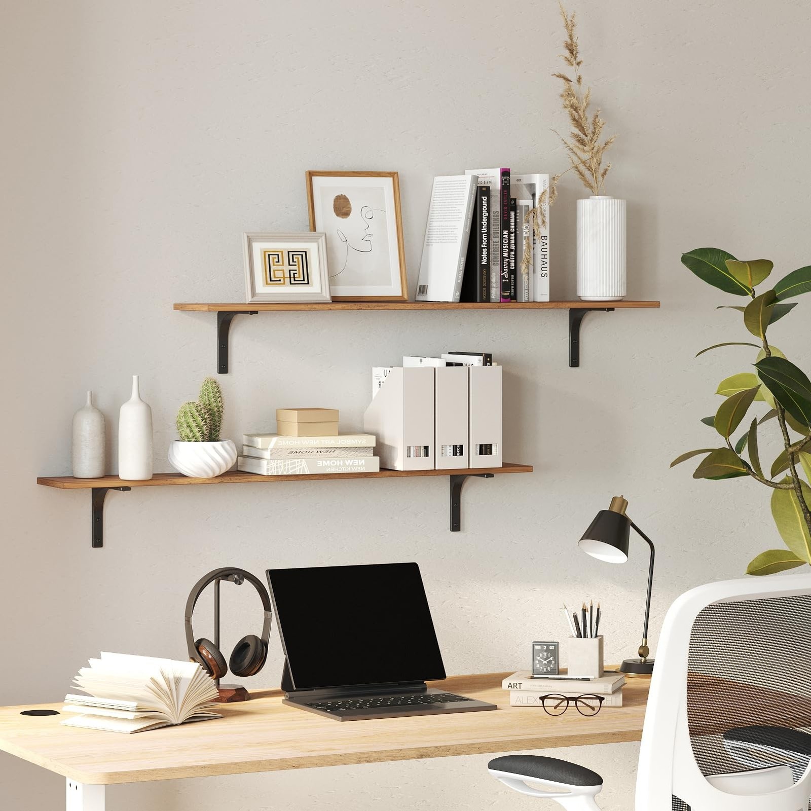 DINZI LVJ Long Wall Shelves, 47.3Inch Wall Mounted Shelves Set of 2, Extra La…