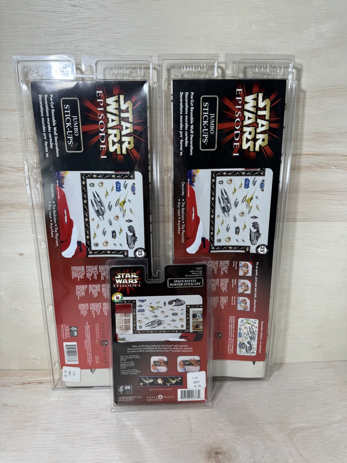 STAR WARS EPISODE 1 TPM JUMBO STICK-UPS 25 WALL STICKERS LOT OF 3 USA NOS 1999