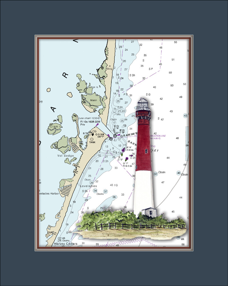 Barnegat Lighthouse and Nautical Chart High Quality Canvas Print