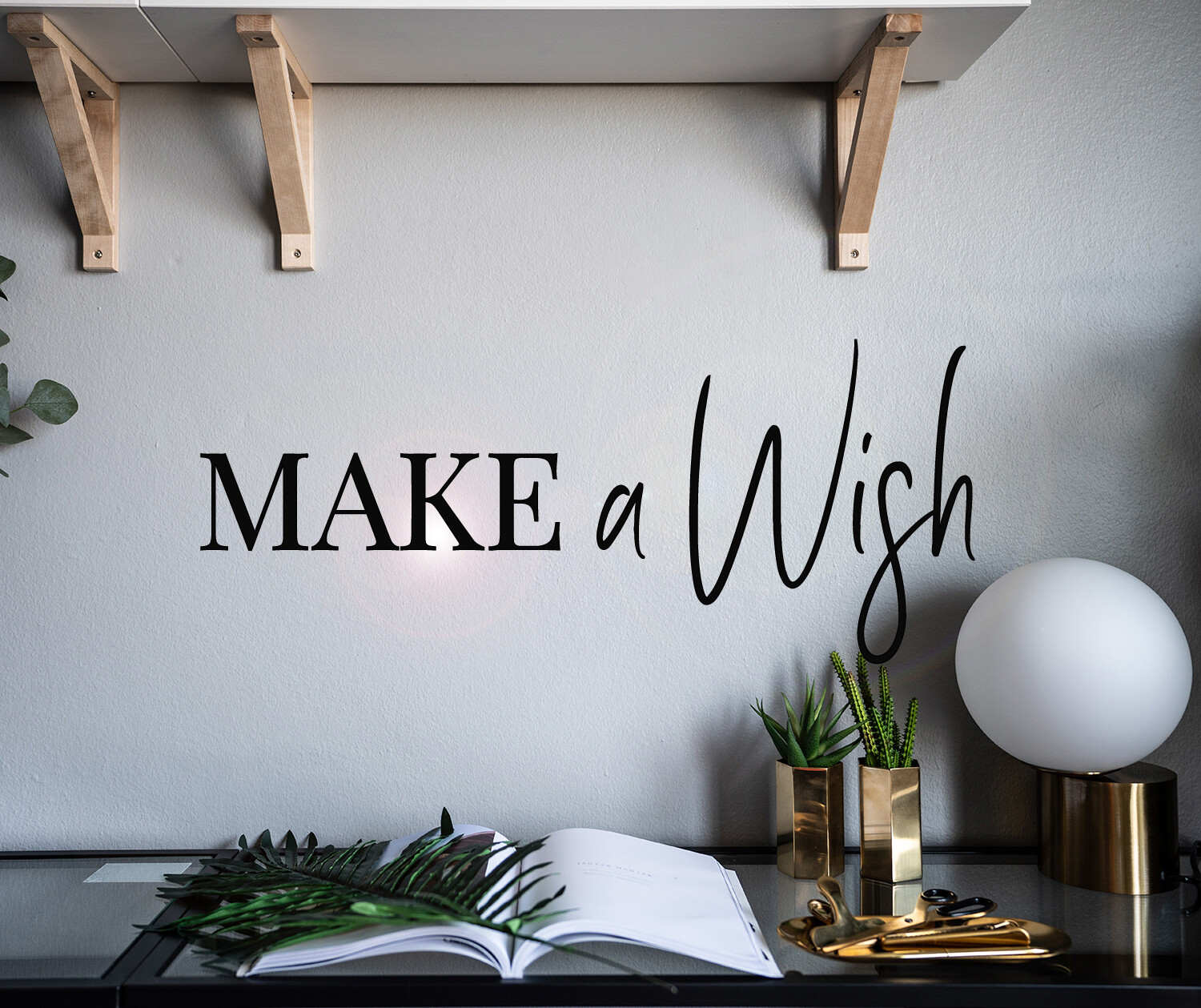 Vinyl Wall Decal Lettering Make Wish Phrase Words Stickers 28.5 in x 12 in gz047