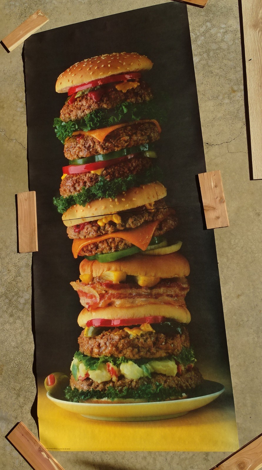 Delecious HUGE Towering Hamburger Photo Door Wall Mural Poster 82.5” X 34” nos