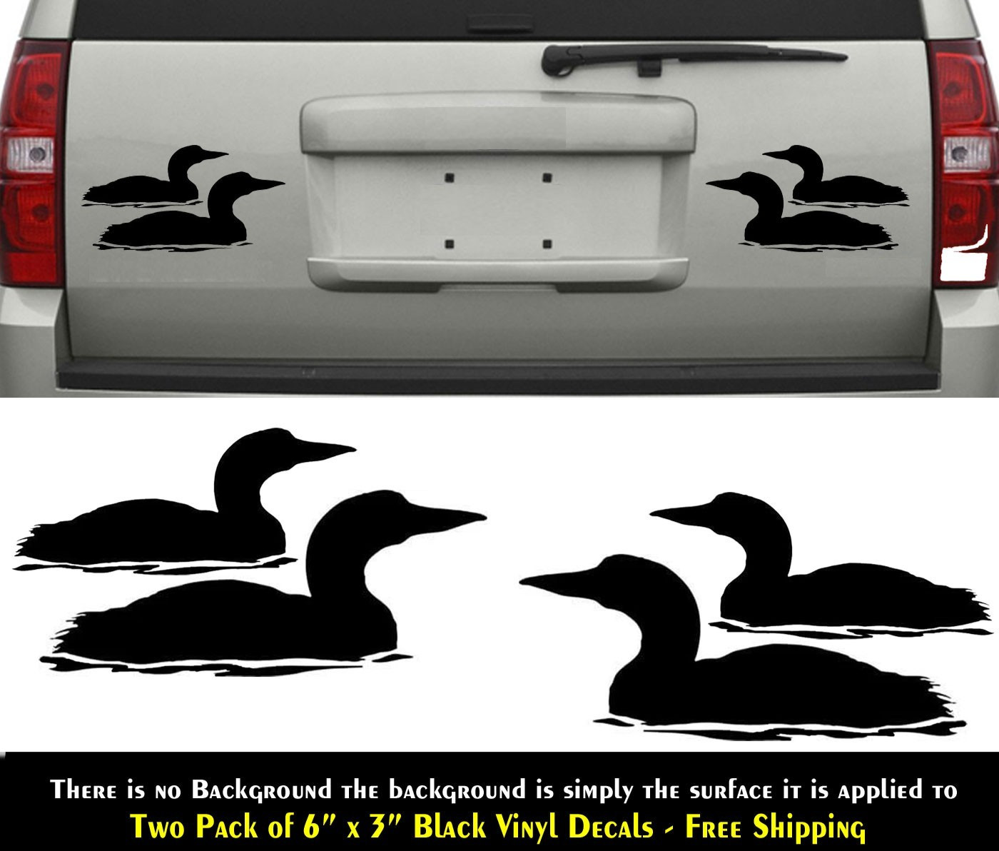 Pair of Loons Two 6" Black Vinyl Decals Mirrored Car Windows Any Flat Surface
