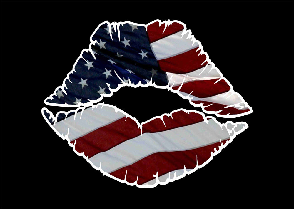 AMERICAN FLAG KISSING LIPS PATRIOTIC GRAPHIC PRINTED AND CUT VINYL DECAL STICKER