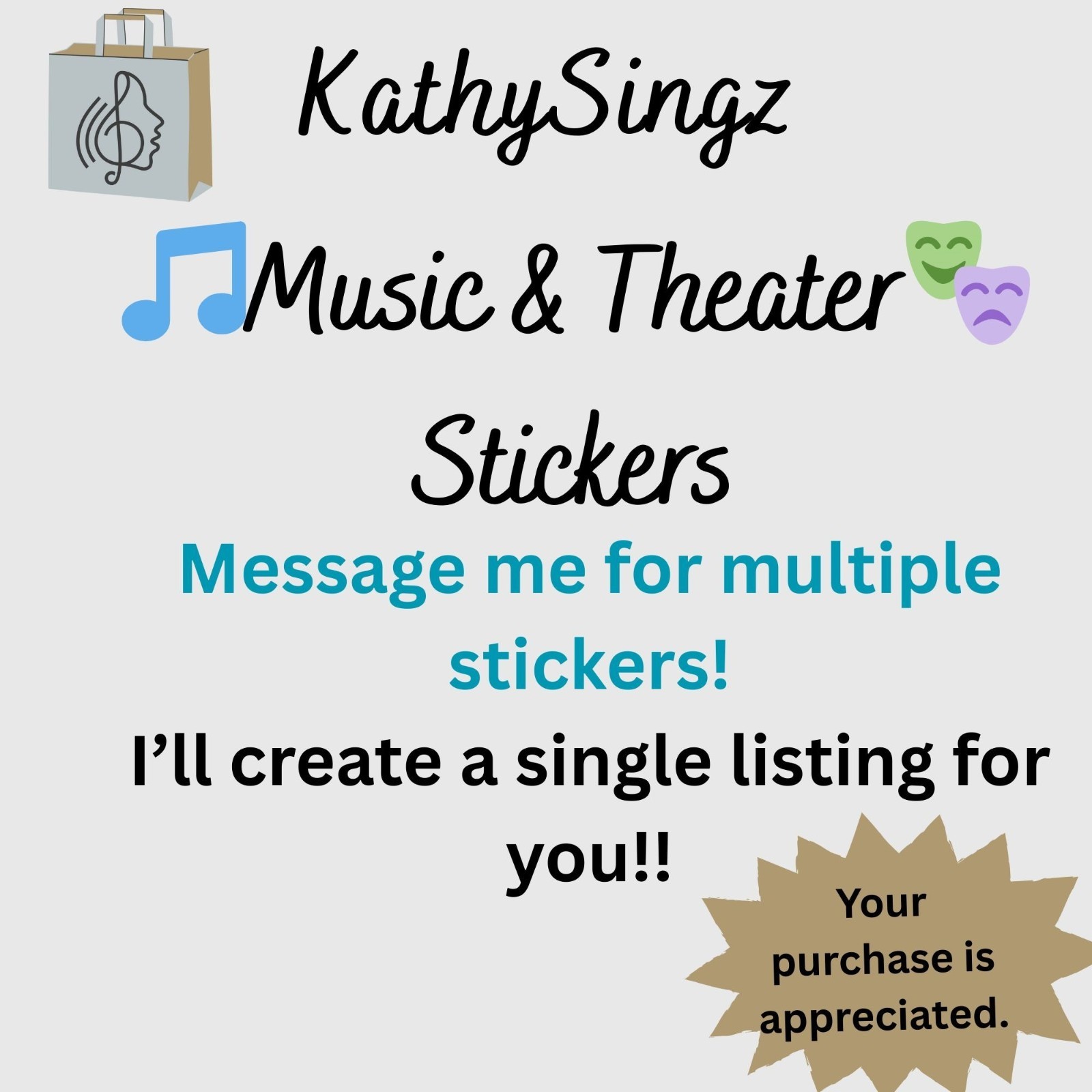 Musicals and Tea Theater Sticker 1.75 x 2 in Musical Lover Broadway Theatre Deco