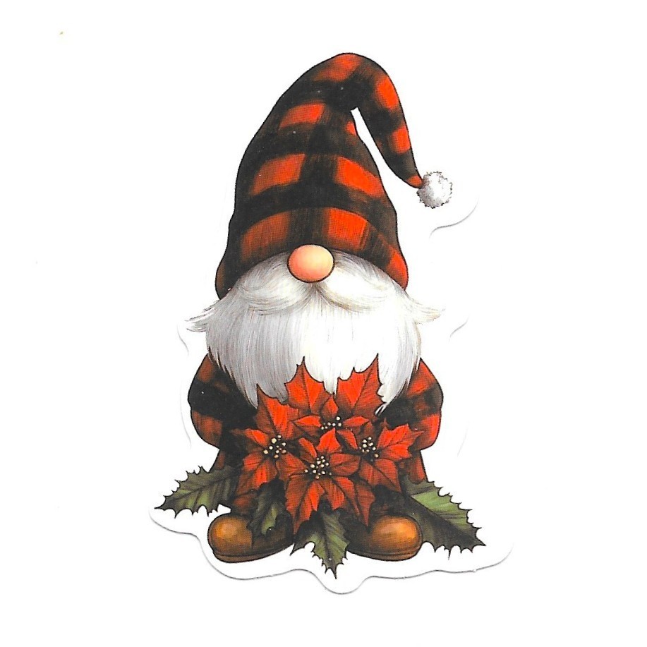 Plaid Gnome Sticker Vinyl Die Cut Decal Poinsettia Scrapbook Journal Holiday