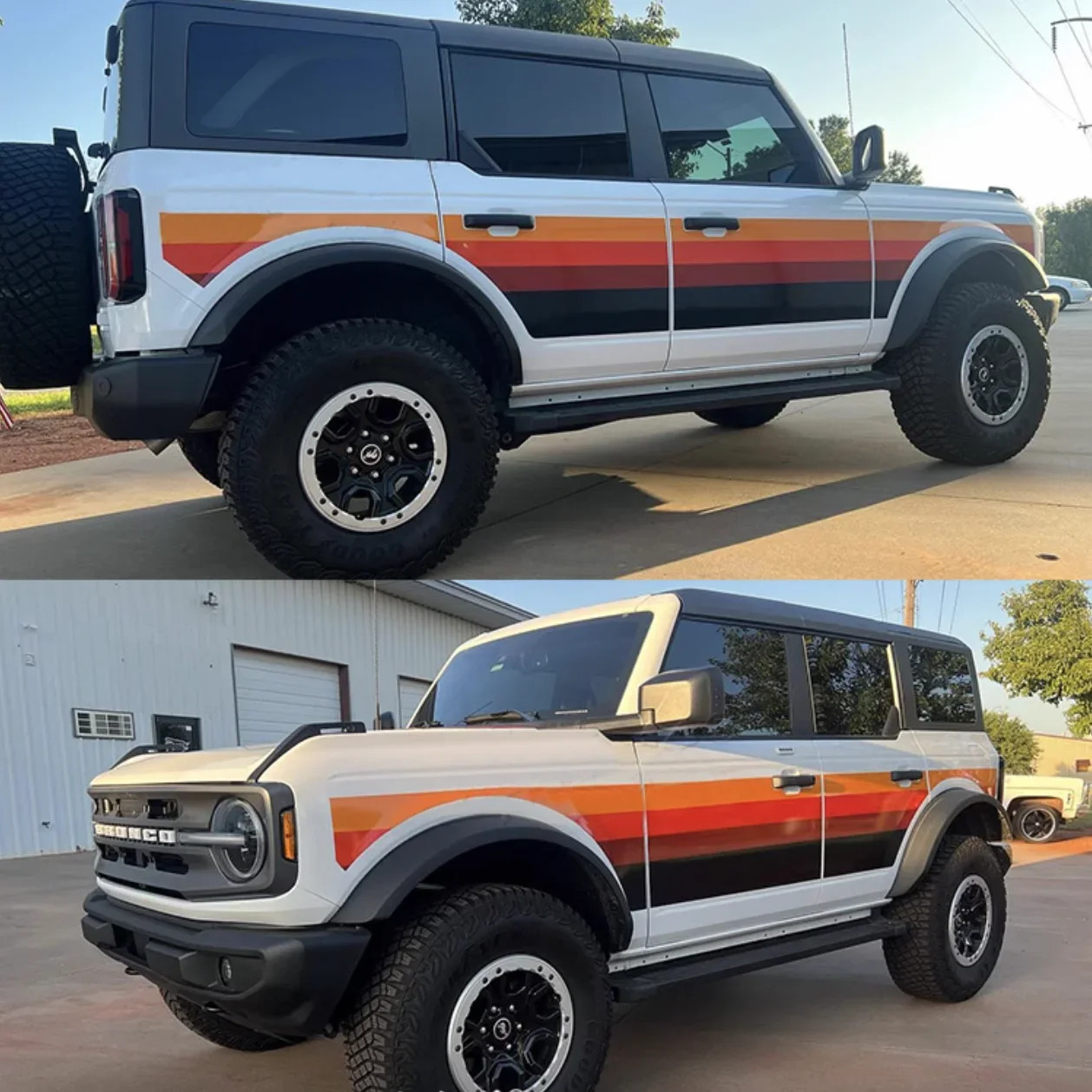 Aftermarket Retro Sunset Orange Waistline Stripe Decal for Ford Bronco | Custom