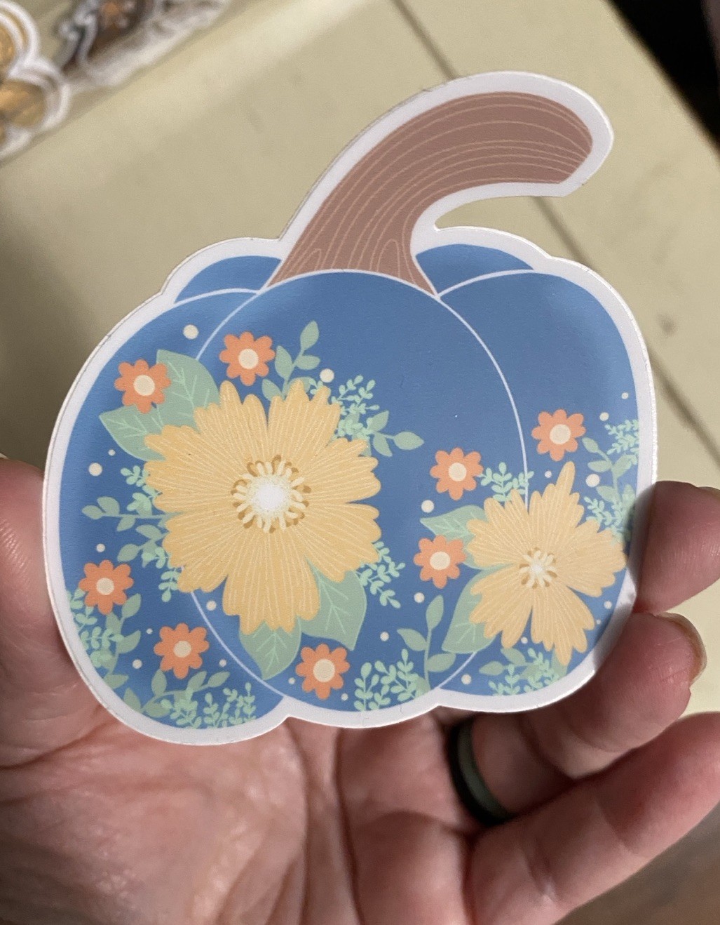 Cartoon Pumpkin Floral VINYL Sticker orange, blue, green DOODLEALLADAY