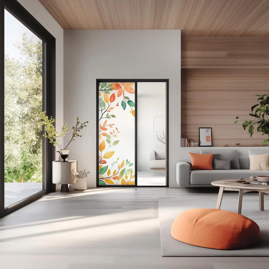 Custom Frosted Glass Film with Leaf Design | Privacy Window Etched Film Decal
