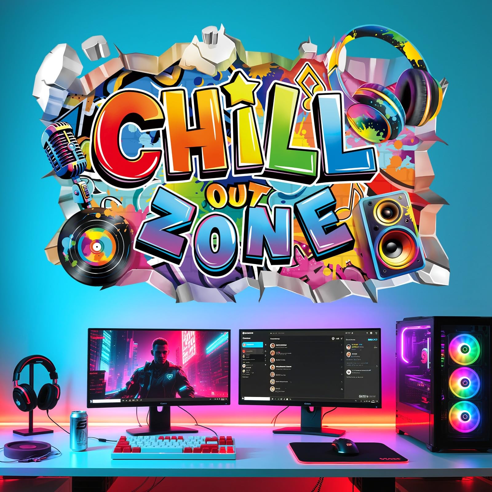3D Chill Out Zone Game Wall Decals Video Gaming Gamer Headset Wall Stickers B…