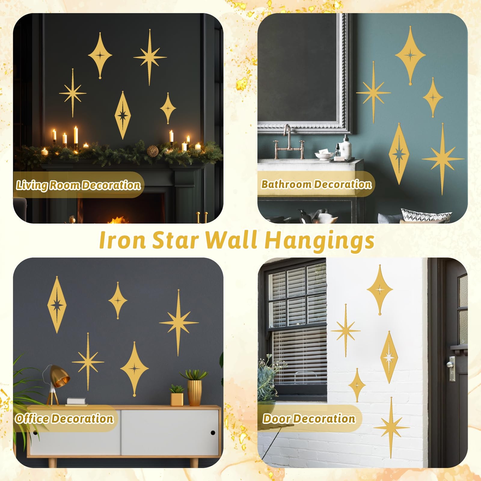 Stars Wall Decor Golden Starburst Metal Art Signs Mid Century Modern Decor