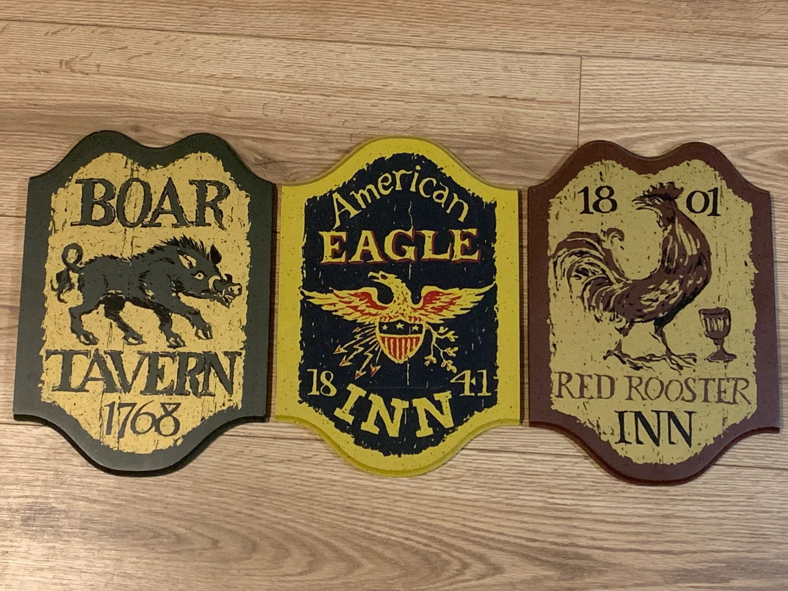 Set of 3 Vintage 1971 Maskeeters Inc. Wall Plaques Eagle Boar Rooster