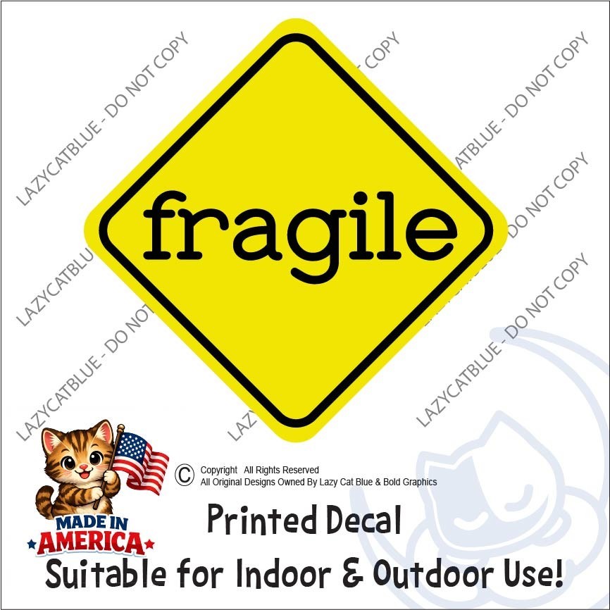Fragile Decal Sticker Caution Yellow Careful Handle with Care Sensitive Person