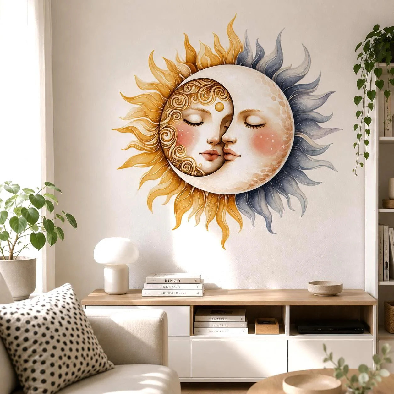 Sun and Moon Wall Vinyl Decal | Celestial Face Sticker