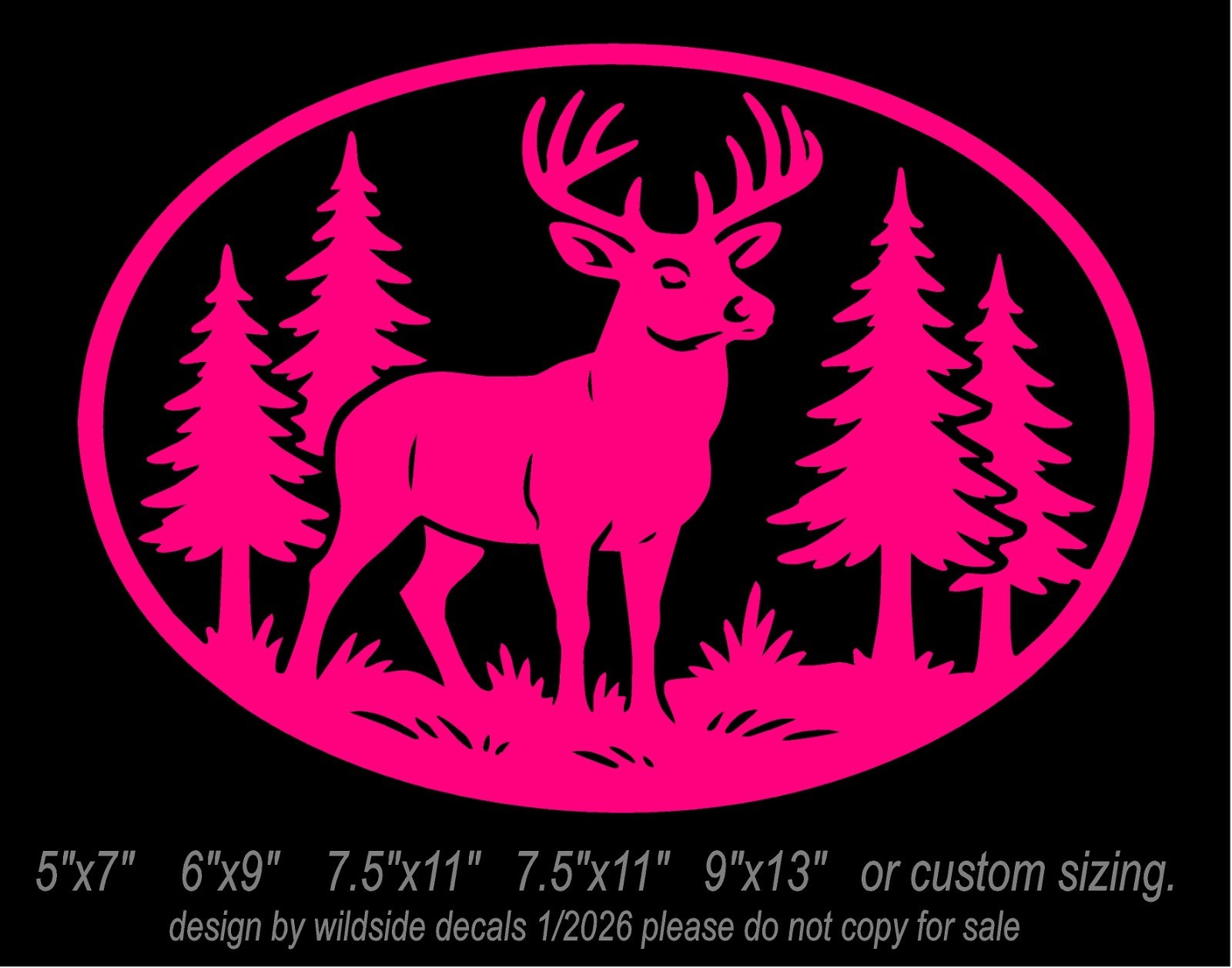 Forest Scene Vinyl Decal Deer in Woods Oval car truck window sticker graphic