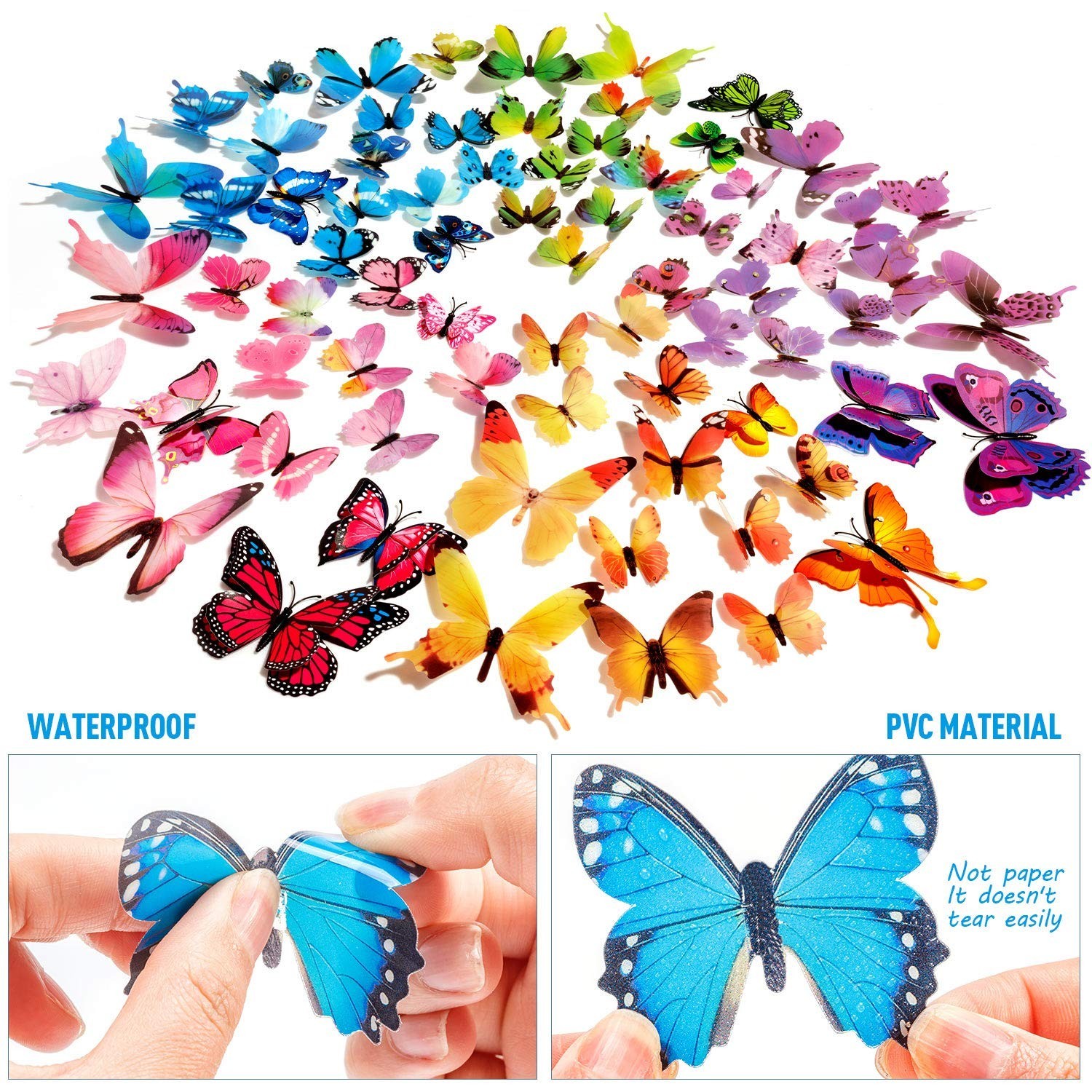 360PCS Colorful 3D Butterfly Wall Stickers Decals | Removable DIY Art Decor for