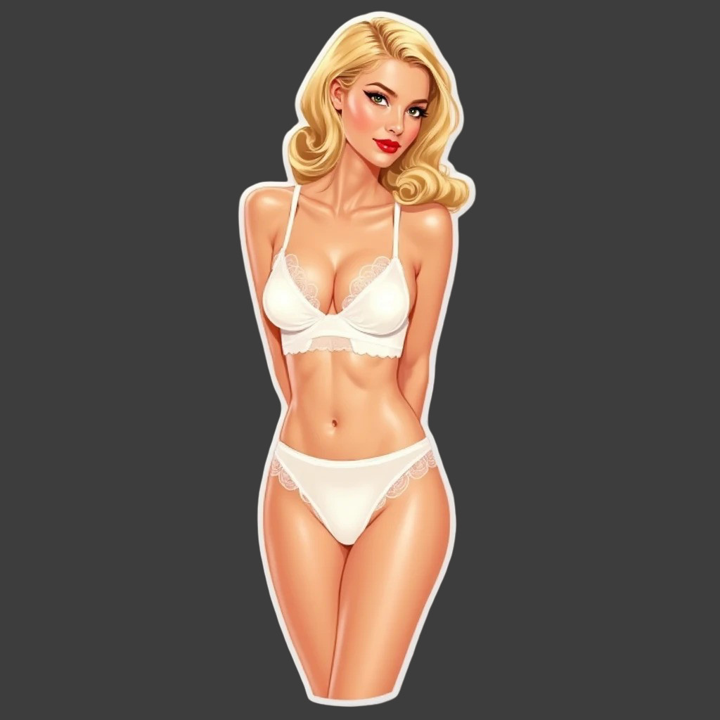 Pinup girl sticker vinyl decal lingerie white cleavage tan skinny blonde
