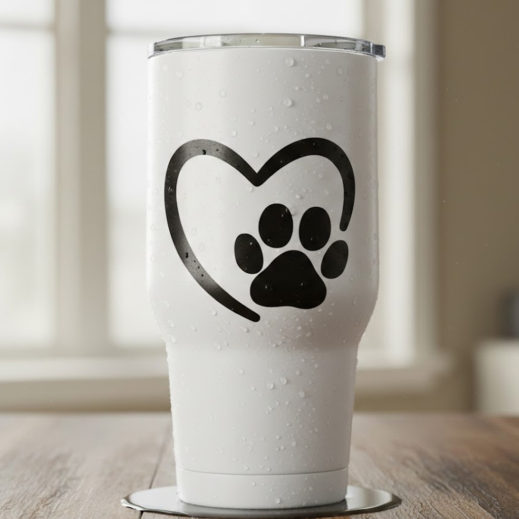 Pack Dog Paw Stickers White 3.5" Wide Decals Heartbeat Love Footprints Vinyl