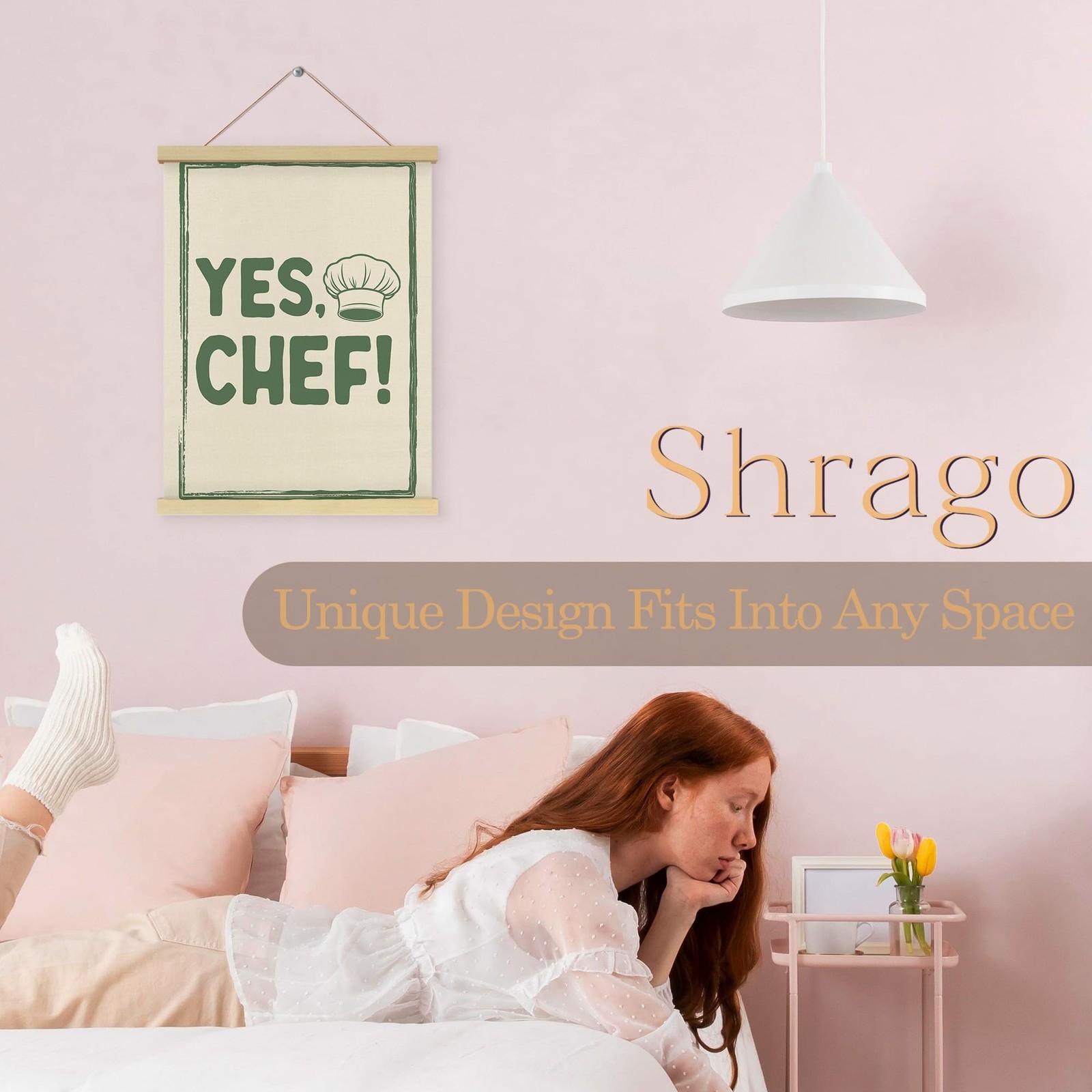 Shrago Yes Chef Wall Art, Vintage Green Chef Cooks Quote Poster Hanger Frame …