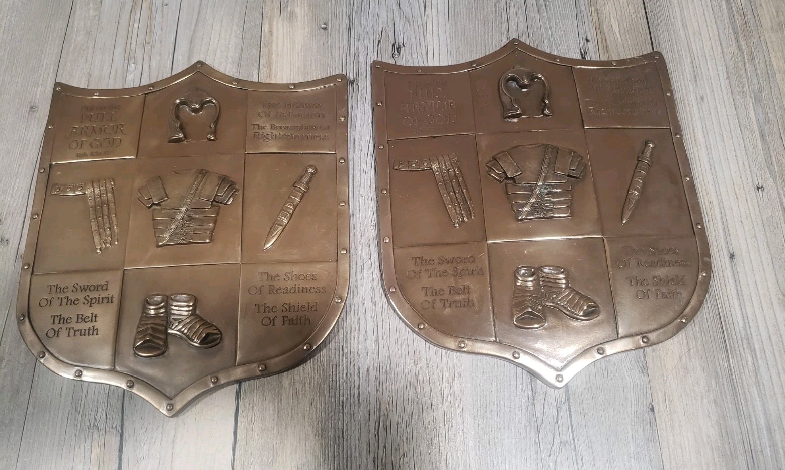 Set Of 2 Armour Of God Antique Brass Wall Plaques