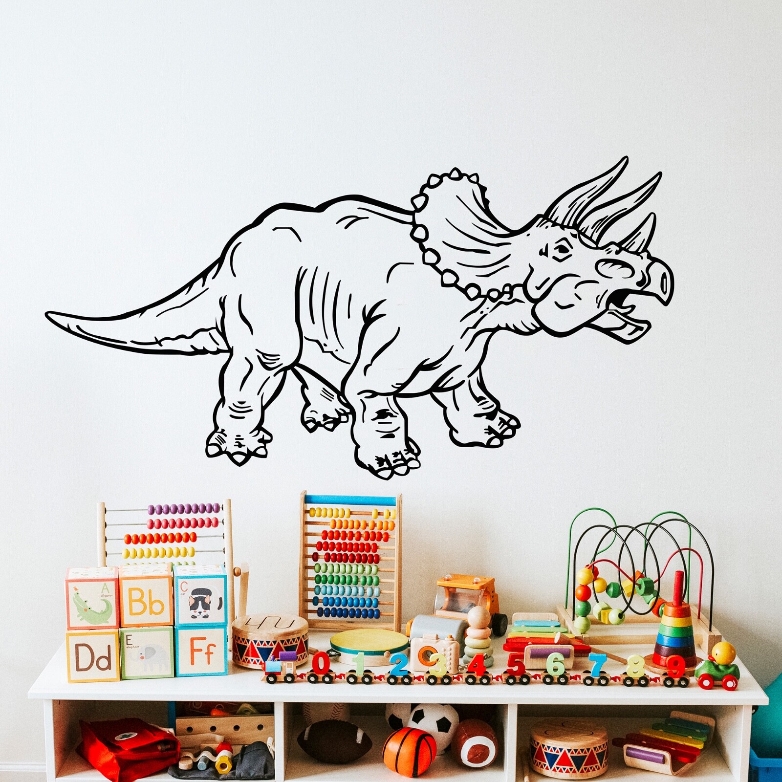 Jurassic Dinosaur Wall Decal. Triceratops Dino World for Kid's Playroom Decor.