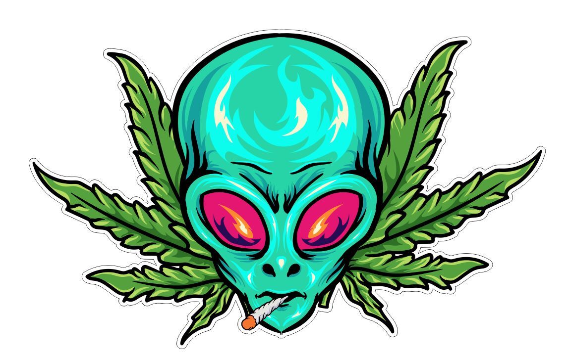 Weed Cannabis Marijuana Joint Stoner Alien Sticker A34