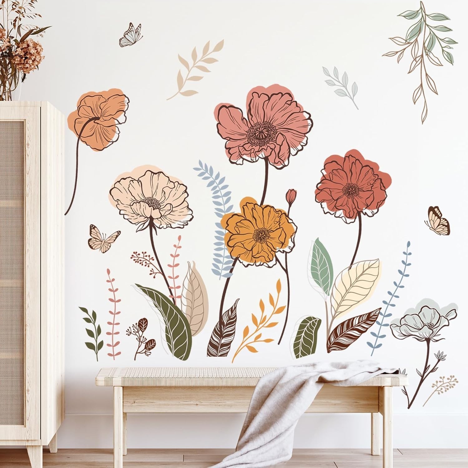 Multi-Color Floral Peel and Stick Wall Art – Perfect for Living Room and Nursery