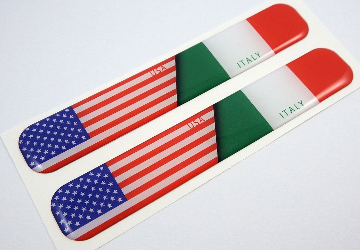 USA Italy American Italian Domed Decal Emblem Resin car Stickers 5"x 0.82" 2pc.
