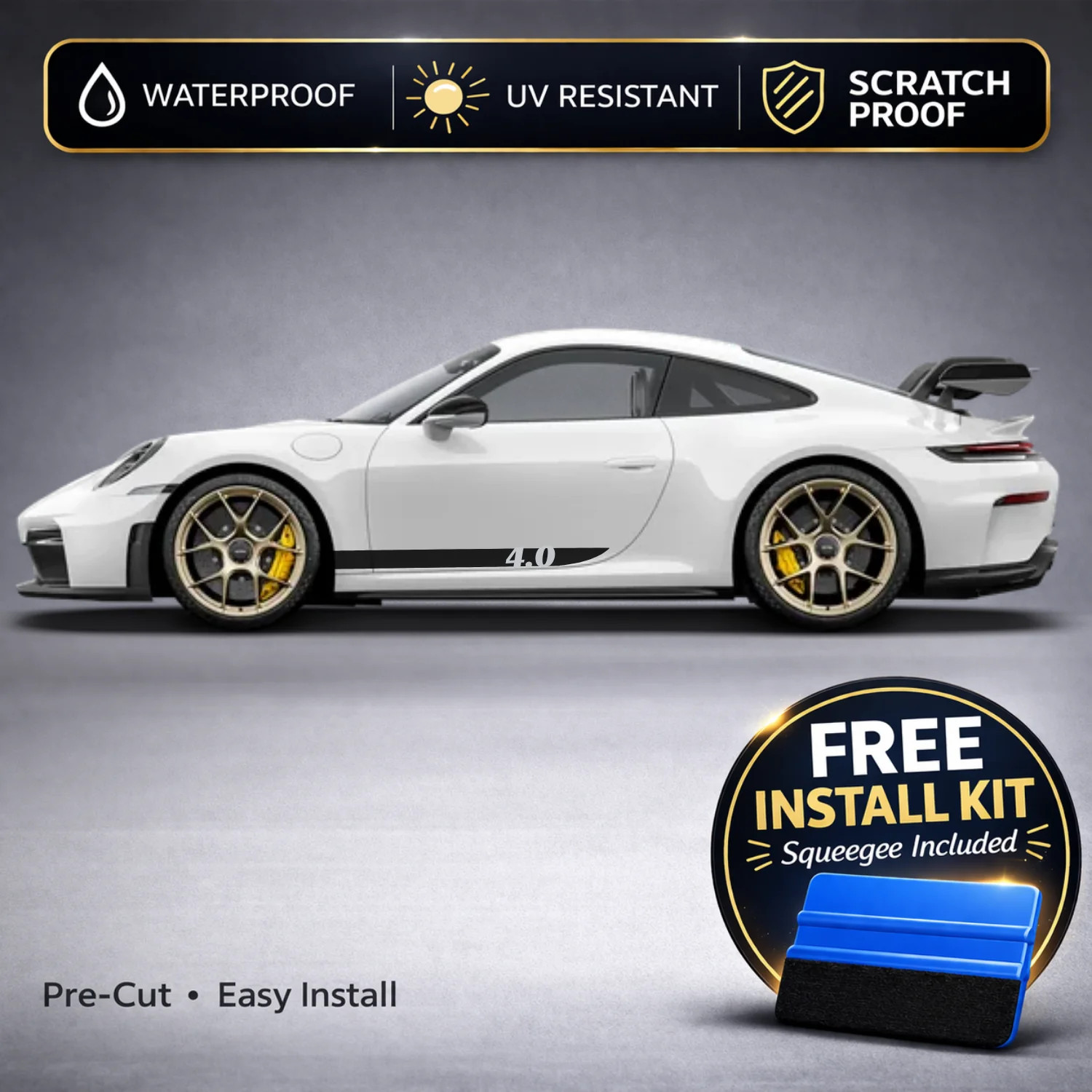Compatible With Porsche 911 GT3 Rocker Stripe Decals with 4.0 Badge – Side Strip