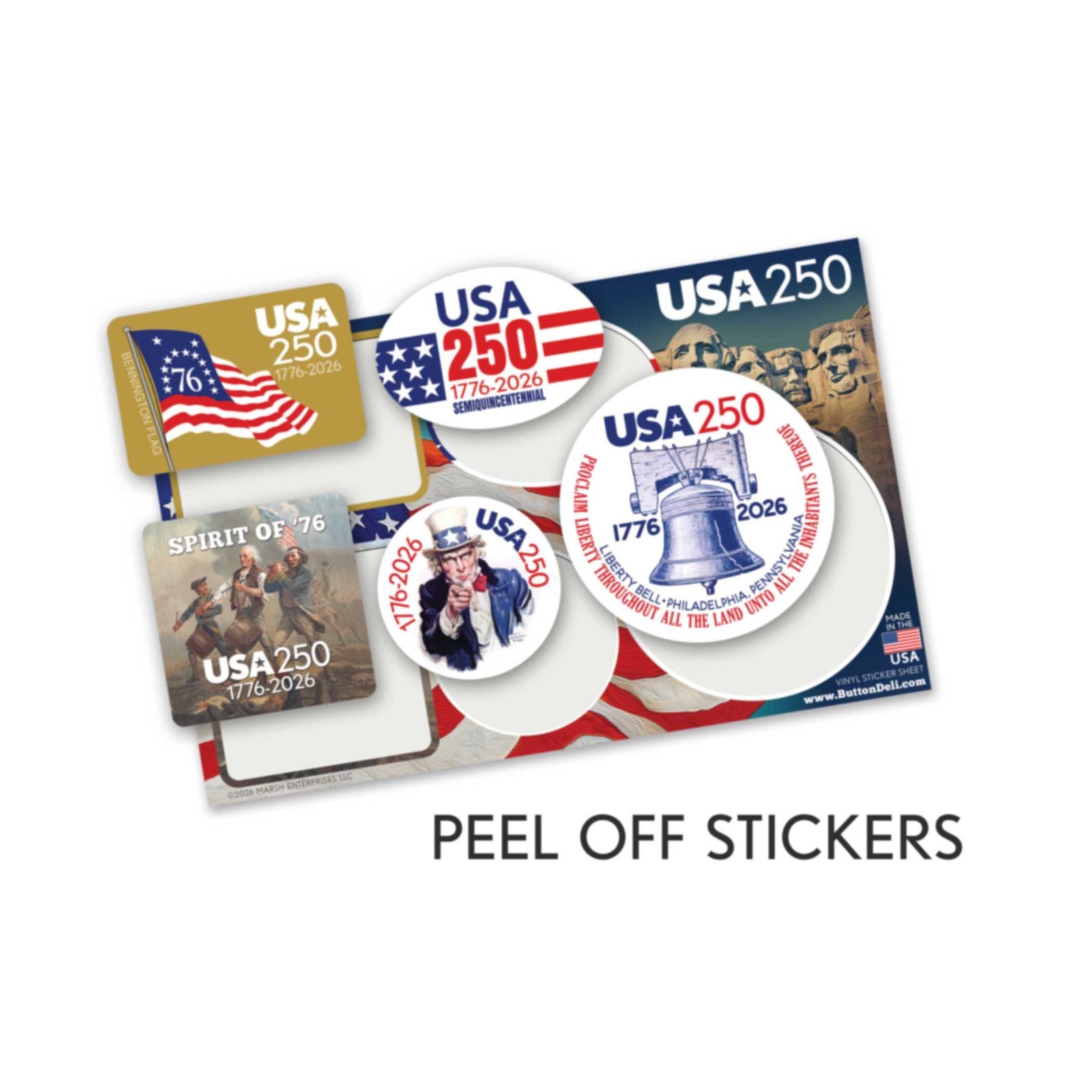 25 Die Cut Sticker Sheets – CLASSIC America, Semiquincentennial, 250 Freedom USA