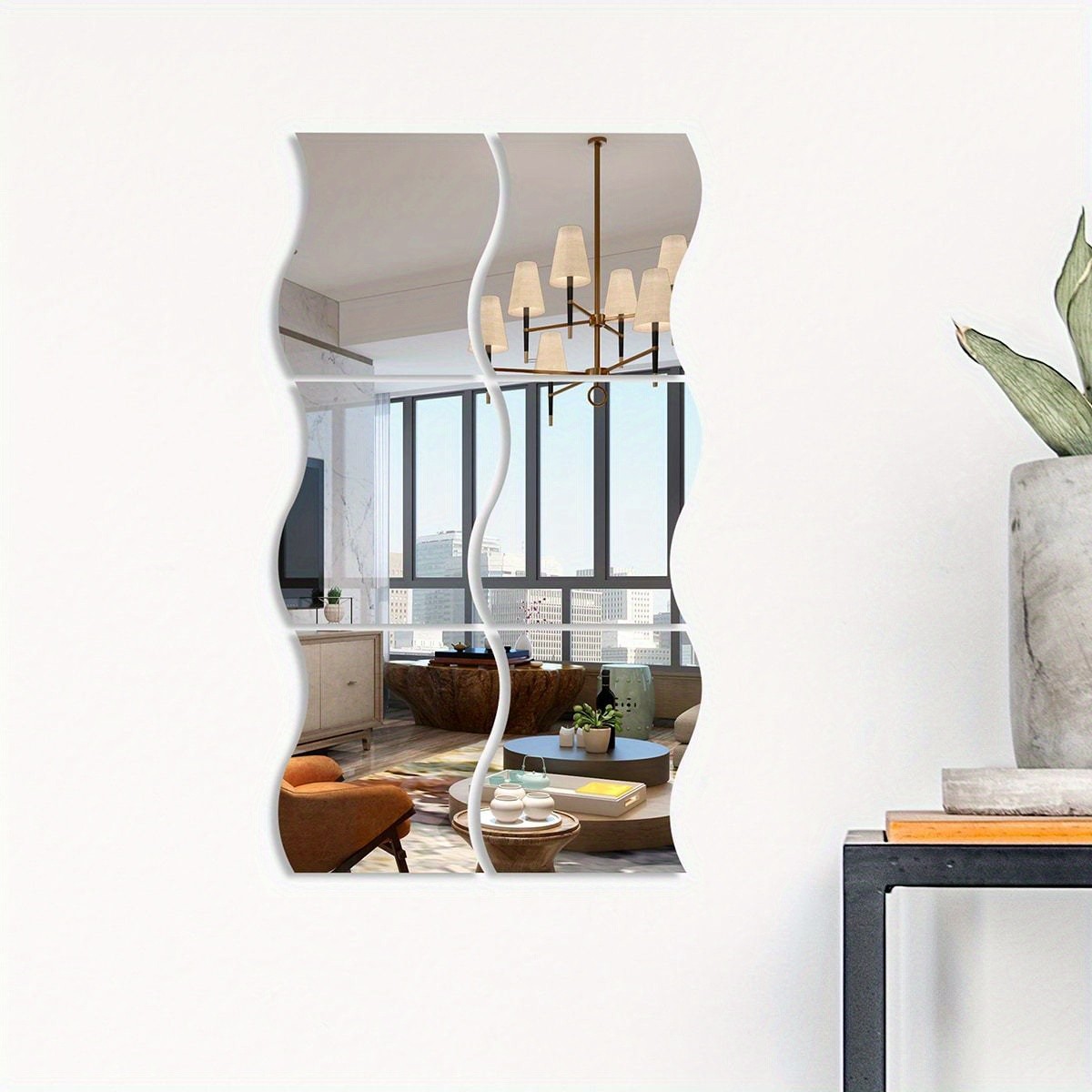 6Pcs/Set Self Adhesive Wavy Mirror Tiles Splicing Full Body Mirror Wall Ornament