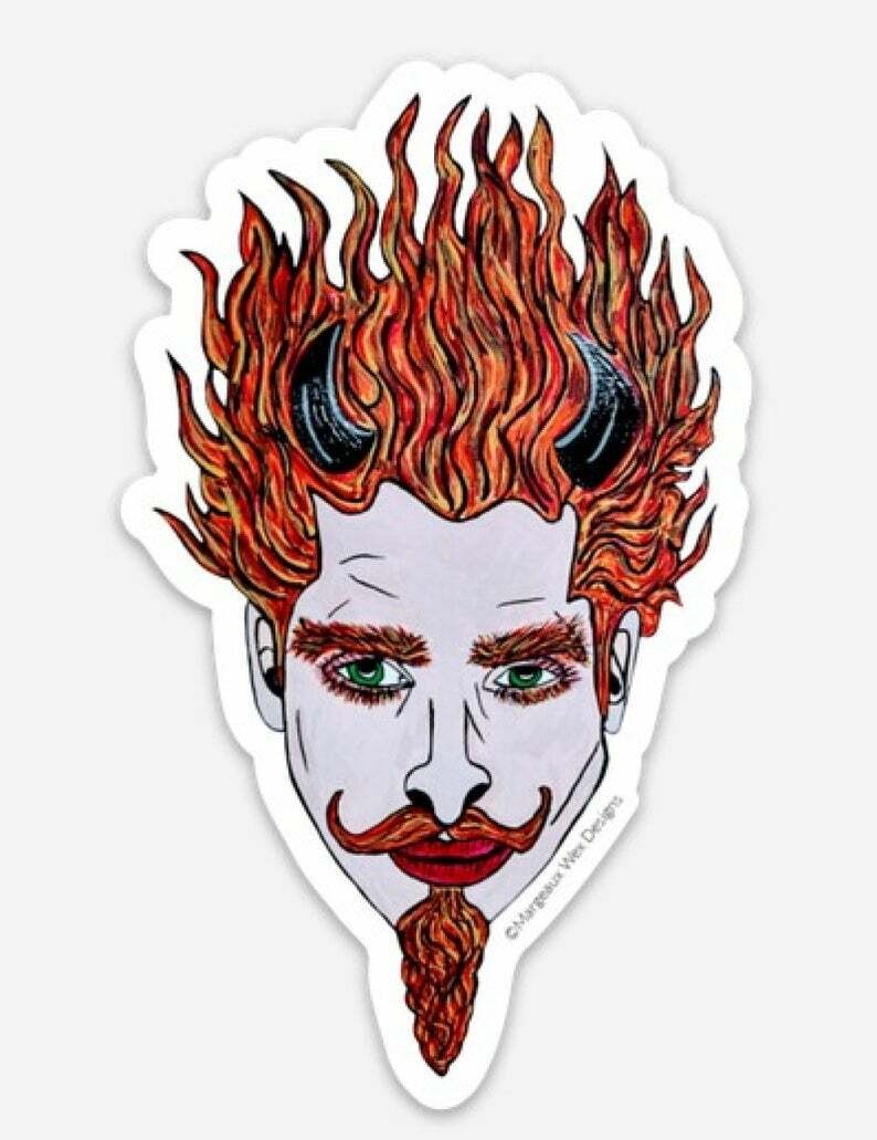 Handsome Devil Sticker Set of 2 Horror Gothic Creepy Sexy Demon Red Hair Evil