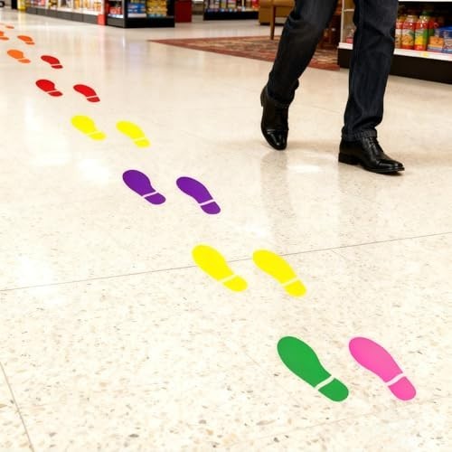 30 Pairs Colorful Footprint Stickers – 7" Decals for Floor, Wall, Stairs, Party